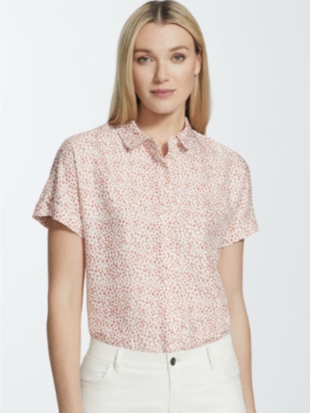 Lafayette 148 NY, Women’s 100% silk Short-Sleeve Button Shirt - Pink Floral Prin